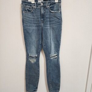 GOOD AMERICAN Good Legs Crop Jeans Distressed Blue‎ Wash Size 8